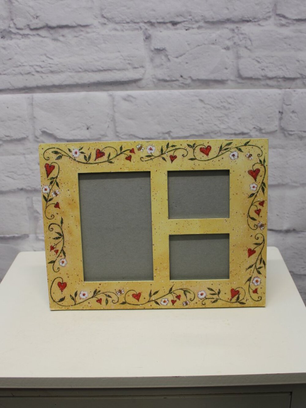 Burnes of Boston Yellow Hearts Floral Vines Folk Art Photo Frame Susan Winget